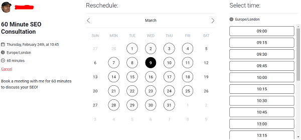 TidyCal reshedule booking